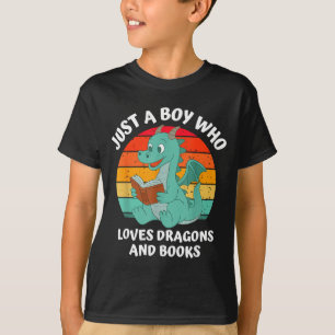 T-shirt Garçon Drôle Aime Dragons Livres Enfants