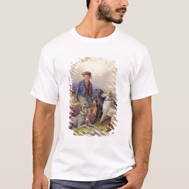 T-shirt Garçon écossais avec des chiens-loup dans un (Devant)