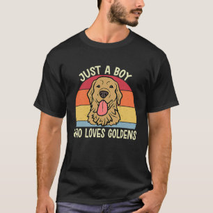 T-shirt Garçon Golden Retrievers Just a Boy Who Loy Golden