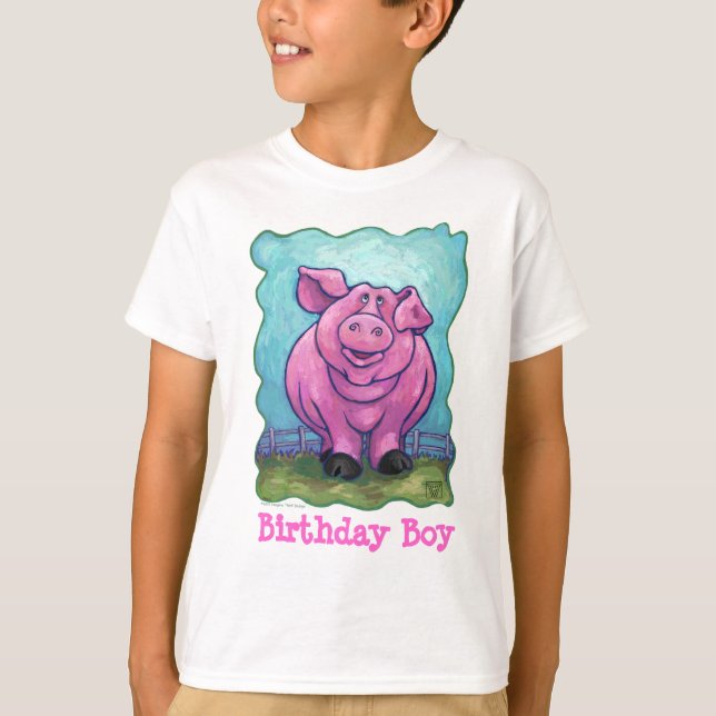 T-shirt Garçon mignon d'anniversaire de porc (Devant)
