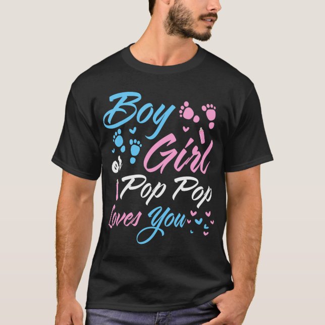 T-shirt Garçon Ou Fille Pop Pop Vous Aime Genre Reveal Gro (Devant)