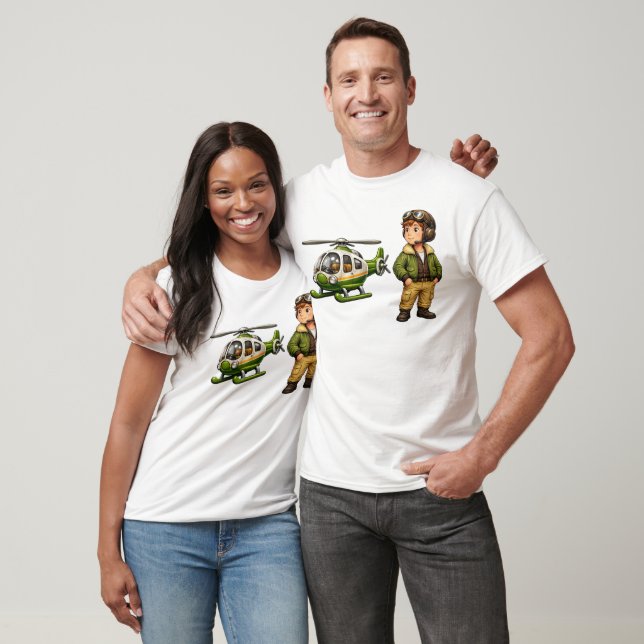 T-shirt Garçon Pilote d'Hélicoptère Rétro avec Chopper Vin (Unisexe)