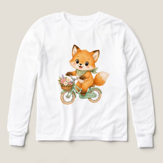 T-shirt garçon renard à vélo vert (Motif recto)