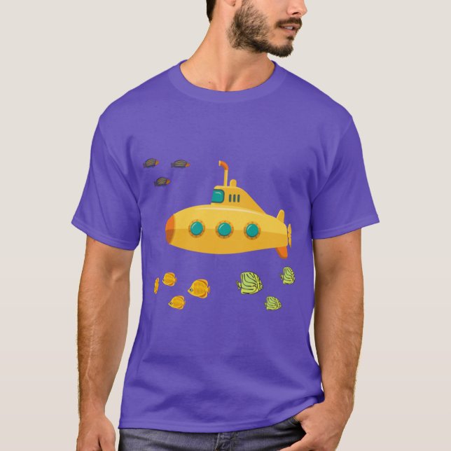 T-shirt Garçon sous-marin jaune rétro (Devant)
