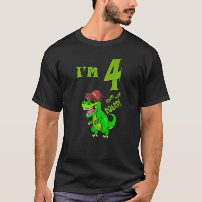 T-shirt Garçons 4e anniversaire Rex Dinosaur Rawr I'm 4 Ki (Devant)