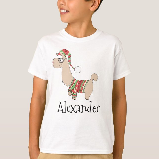 T-shirt Garçons adorables Noël Llama et nom (Devant)