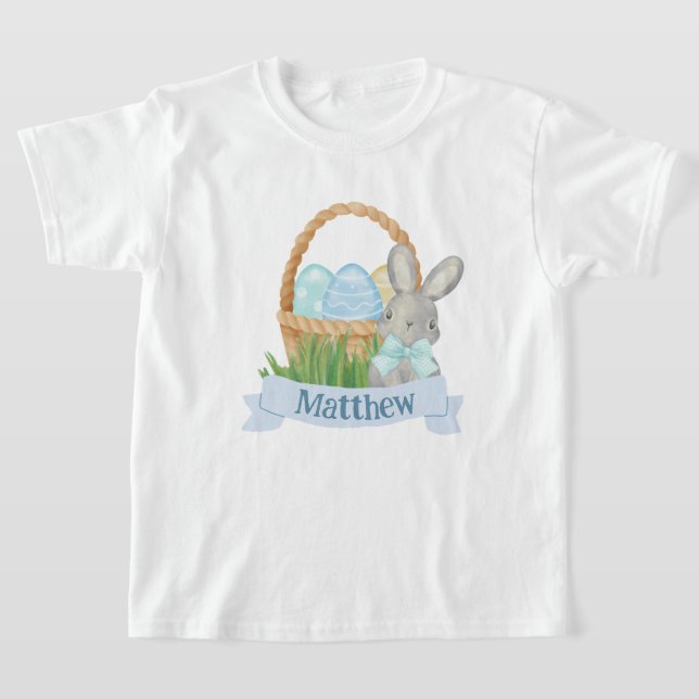 T-shirt Garçons Aquarelle Bleu Pâques Panier (Poser)