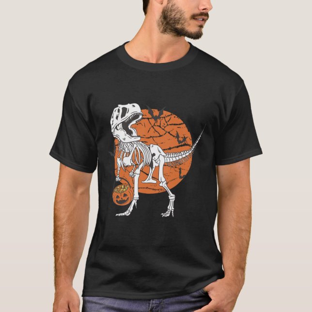 T-shirt Garçons Dinosaur Squelette T Rex Citrouille effray (Devant)