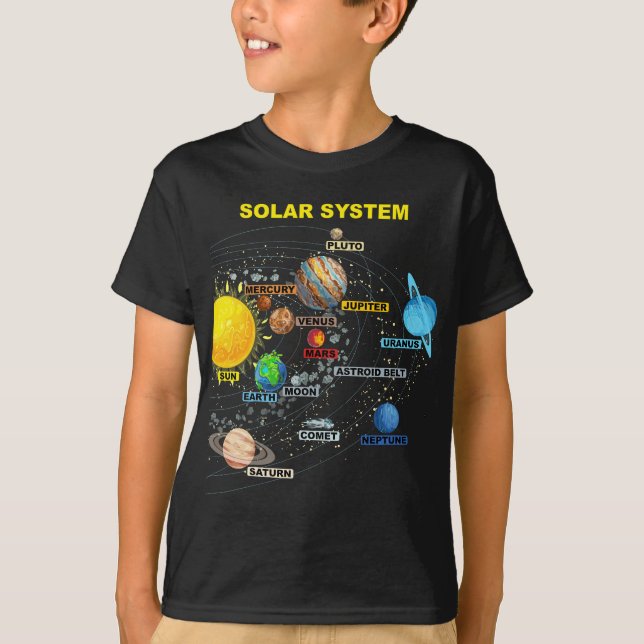 T-shirt Garçons Filles - Système Solaire Planètes Graphiqu (Devant)