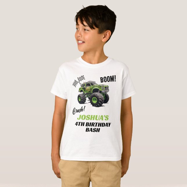 T-shirt Garçons Green Fluorescent Camion Monster Anniversa (Devant entier)