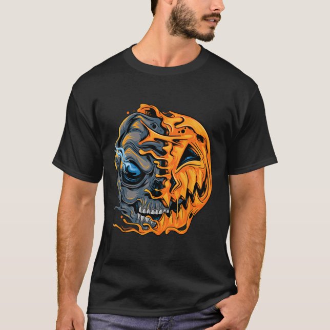 T-shirt Garçons Halloween Citrouille Crâne Enfants Ados Ho (Devant)