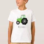 T-shirt Garçons Moderne Green Farm Tracteur et nom<br><div class="desc">Ce design mignon et moderne présente un dessin animé sur le tracteur vert de la ferme et peut être personnalisé avec le nom de votre garçon. Le cadeau de transport parfait pour les jeunes agriculteurs!</div>