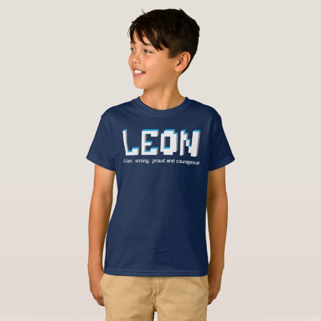 T-shirt Garçons nom de Léon et texte de pixels de (Devant entier)