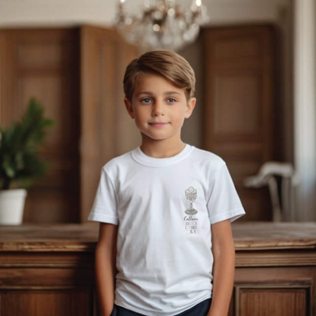T-shirt Garçons Première Sainte Communion T Chemise (Custom Silver Glitter Boys First Holy Communion T Shirt)