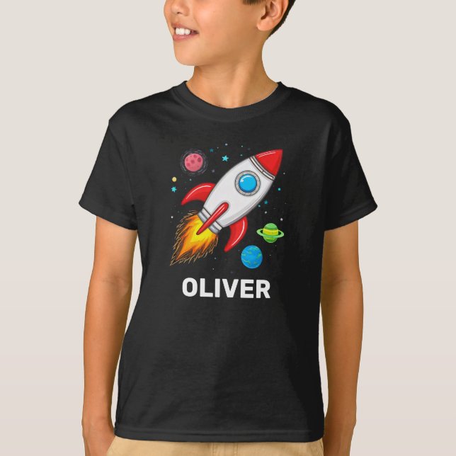 T-shirt Garçons Rocket Outerspace Cute Personnalisée (Devant)