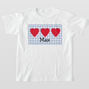 T-shirt Garçons Valentine Coeur avec Plaid Bleu