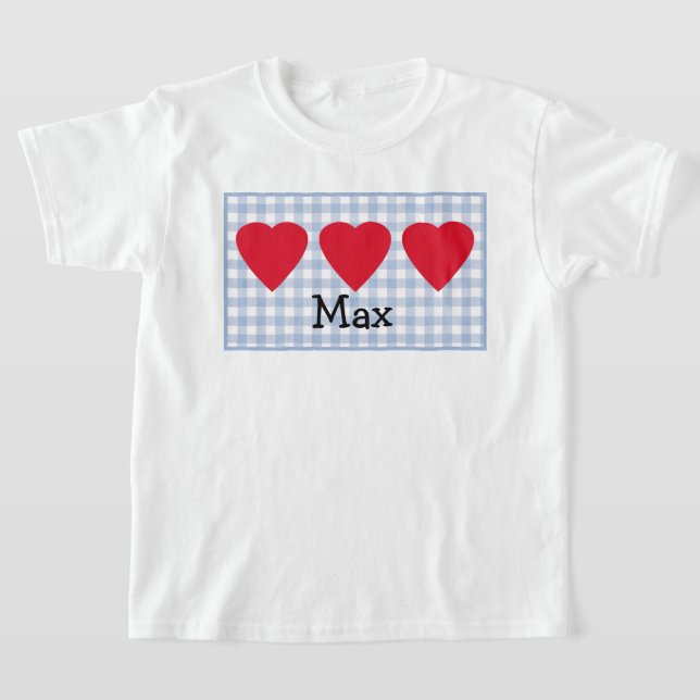 T-shirt Garçons Valentine Coeur avec Plaid Bleu (Poser)