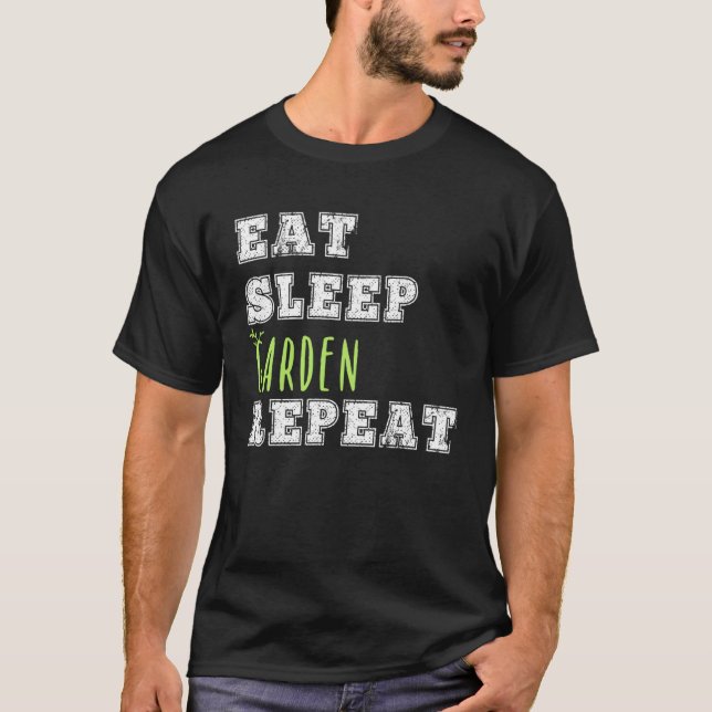 T-shirt Gardener  Eat Sleep Repeat Green Thumb Yard Farm (Devant)