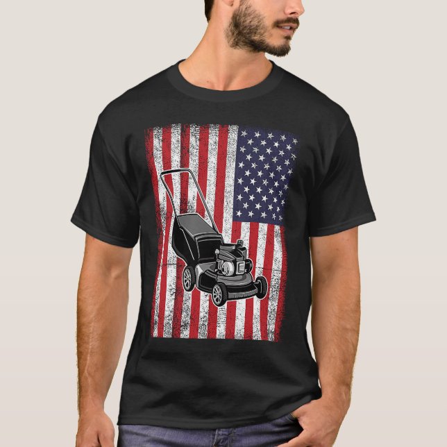 T-shirt Gardener Lawn Mower USA American Flag Fier Landsc (Devant)