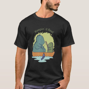 T-shirt Garder la pêche   Papa Fils Pêcheur Rex Dinos