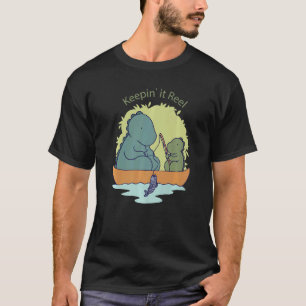 T-shirt Garder la pêche Papa Fils Pêcheur Rex Dinosaure