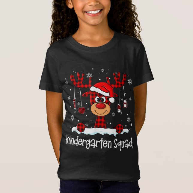 T-Shirt Gardergarten Squad Rindeer Plaid Santa Hat Teache (Devant)