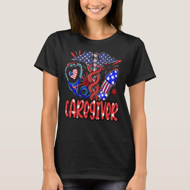 T-shirt Gardeur Stethoscope Fireworks American Flag 4e (Devant)