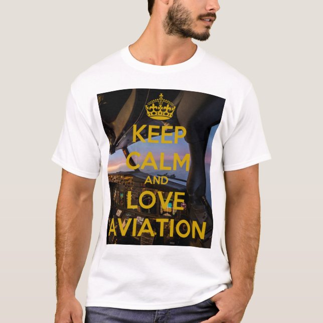 T-shirt Gardez le calme amour Aviation Club avion blanc T- (Devant)