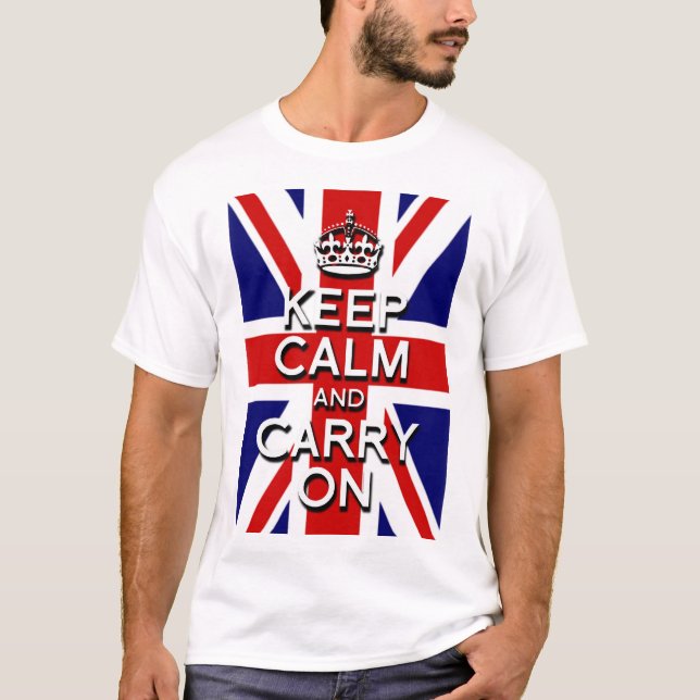 T-shirt Gardez le calme et continuez sur Union Jack Flag (Devant)