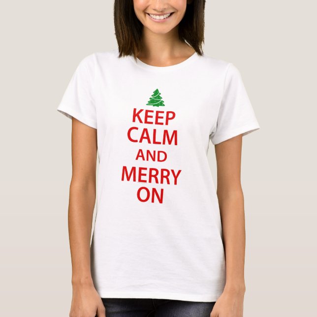 T-shirt Gardez le calme et joyeux sur Noël rouge/vert (Devant)