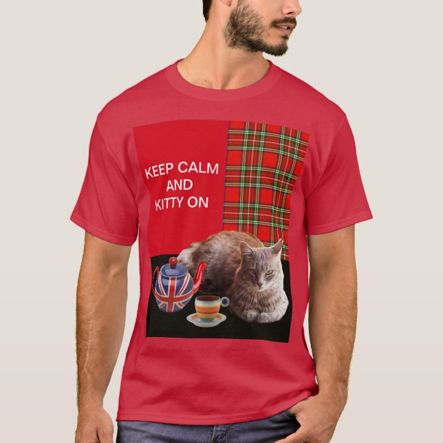 T-SHIRT "GARDEZ LE CALME ET LA CUISINE SUR", TARTAN ROUGE, (Devant)