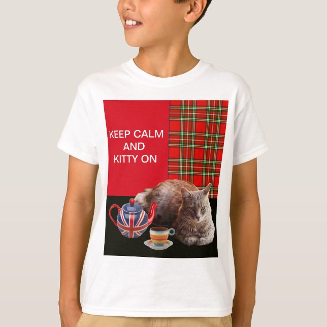 T-SHIRT "GARDEZ LE CALME ET LA CUISINE SUR", TARTAN ROUGE, (Devant)
