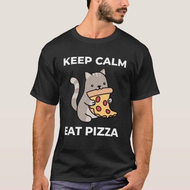 T-shirt Gardez Le Calme Et Mangez De La Pizza Cute Chat Fo (Devant)