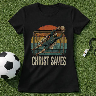 T-shirt Gardien de but de soccer Jésus-Christ Rétro Foi