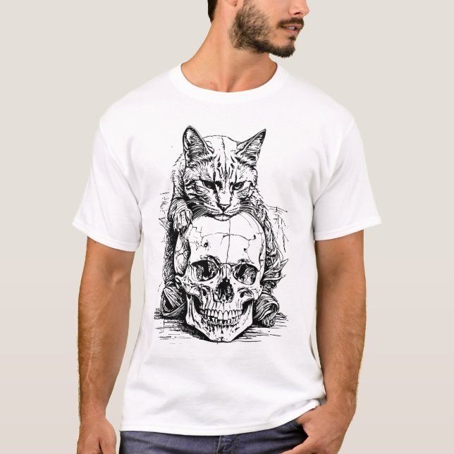 T-shirt Gardien du Crâne : Le Royaume d'un Chat Sombre (Devant)