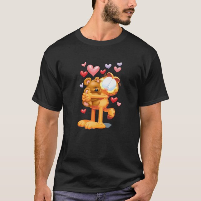 T-shirt Garfield Hugging Pooky avec les coeurs 3D Cartoon  (Devant)