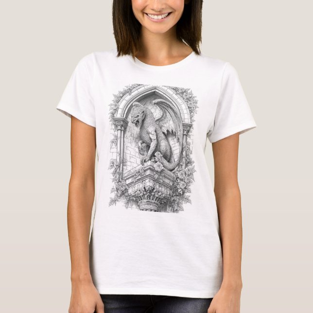 T-shirt Gargoyle on Gothic Balcony Coloring Page Design (Devant)