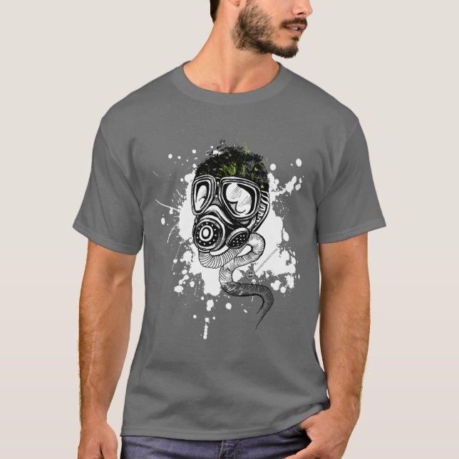 T-shirt Gasmask et nature sur le gris (Devant)