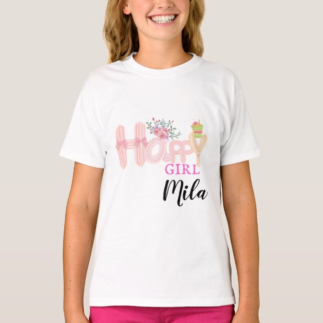 T-shirt gâteau à la crème pour fille heureuse (Devant)