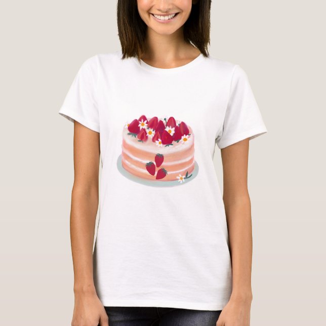 T-shirt Gâteau aux fruits de fraise et fleur marguerite (Devant)
