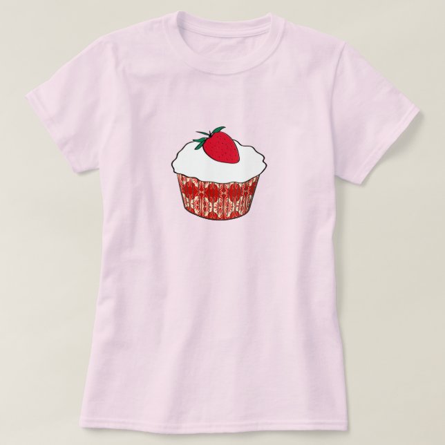 T-shirt Gâteau cupcake vanille avec une fraise (Design devant)