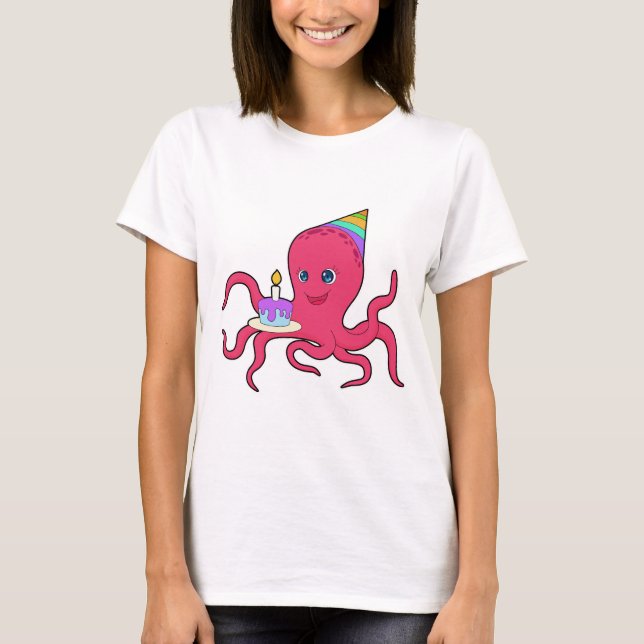 T-shirt Gâteau d'anniversaire de pieuvre (Devant)