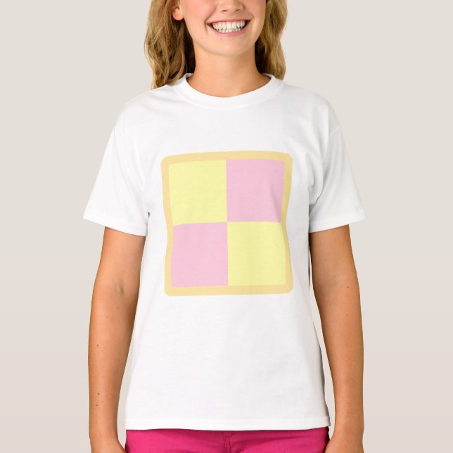 T-shirt Gâteau de Battenburg. Rose et Jaune. (Devant)