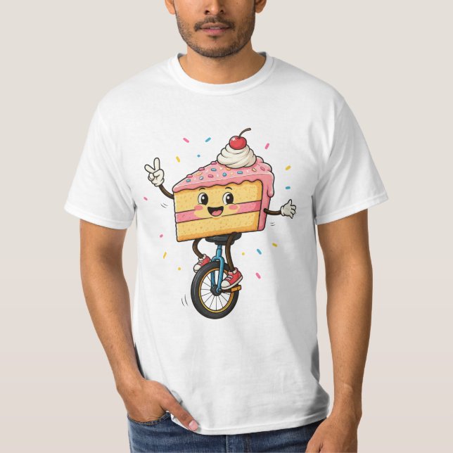 T-shirt Gâteau heureux sur un monocycle  (Devant)