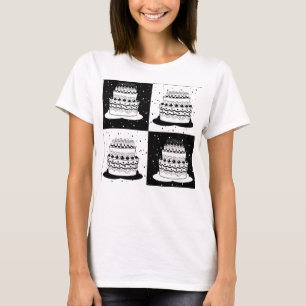 T-shirt Gâteau noir blanc impression à carreaux