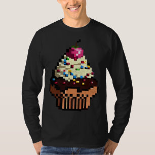 T-shirt Gâteau Pixel 8 bits Rétro Manger Byte Jeu Gâteau F