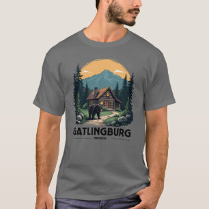 T-shirt Gatlinburg Tennessee Cabine et ours noir
