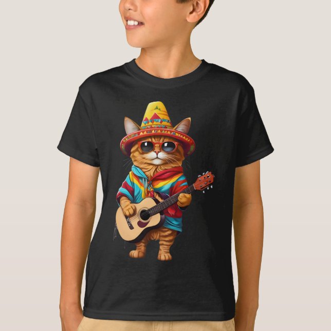 T-shirt Gatos Avant Vatos Chat Mexicain Poncho Fiesta Cinc (Devant)