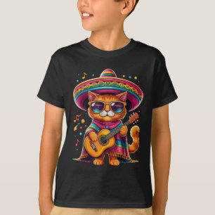 T-shirt Gatos Avant Vatos Chat Mexicain Poncho Fiesta Cinc