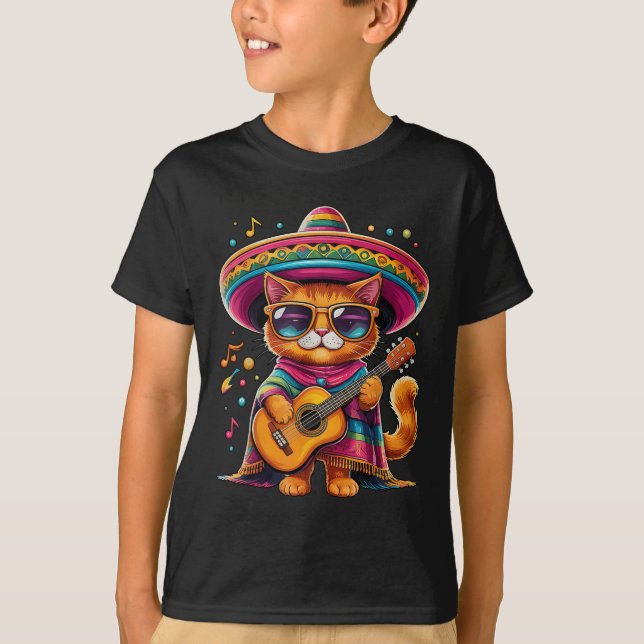 T-shirt Gatos Avant Vatos Chat Mexicain Poncho Fiesta Cinc (Devant)